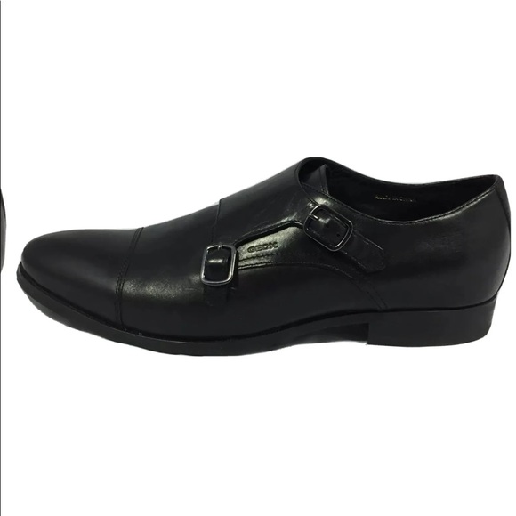 New Geox Uomo Albert Men’s Leather Shoes Monk Strap Oxford Black 45 12 Wide - Picture 2 of 13